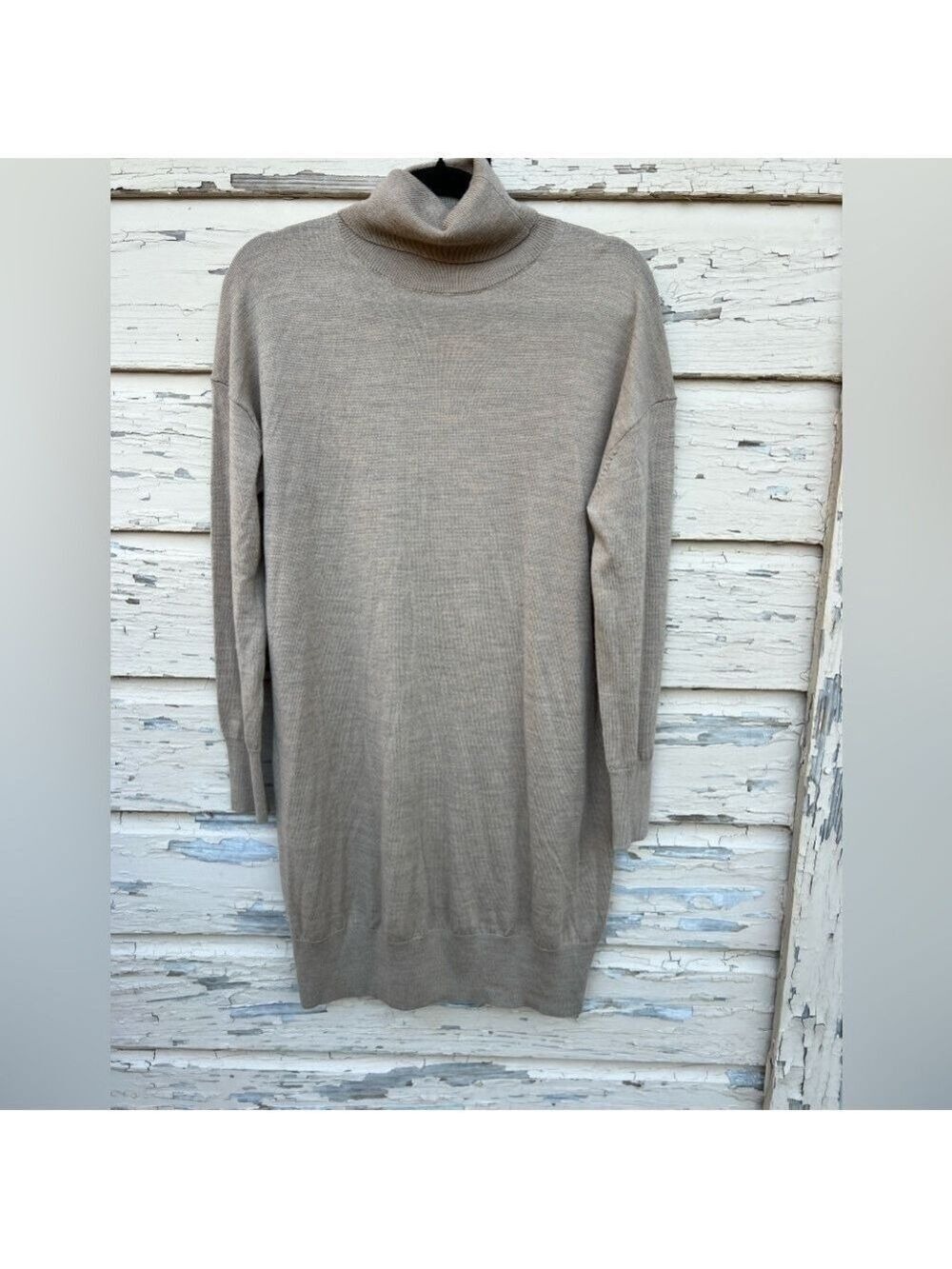 Cremieux Minimalist Longline Wool Blend Turtleneck Tunic Sweater Dress M